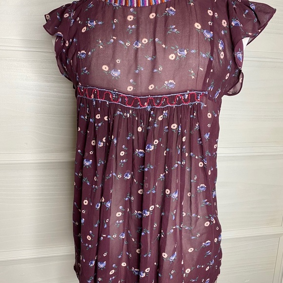 Ulla Johson Silk Floral Sheer Blouse Top Boho Bohemian Peasant Sz 4 - Picture 14 of 16